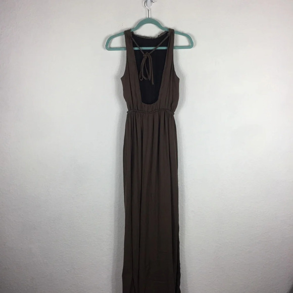 Zara Empire Waist Brown Satin Open Back Slit Maxi Dress Size XS - Picture 15 of 16